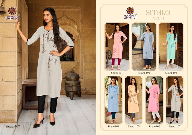 Baanvi Sitara 1 Embroidery Cotton Ethnic Wear Latest Kurti With Pant Collection